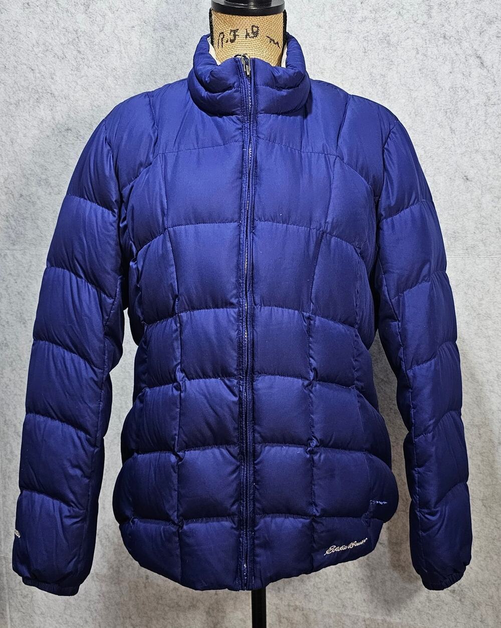 Eddie Bauer EB650 Down Puffer Jacket Quilted Cobalt Blue Womens Size Large